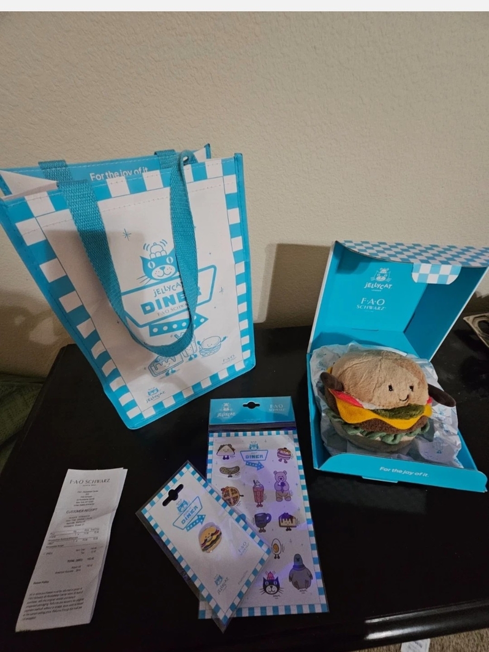 Jellycat Diner Burger Plush with Tote, Pin, Bag & Stickers